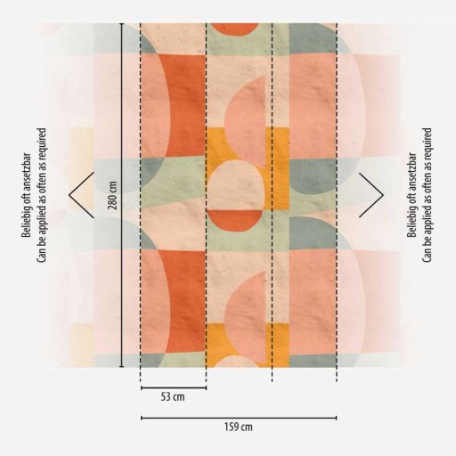 Absztrakt geometriai formák Bauhaus stílusban tadelakt háttéren rózsaszín sárga narancs és sokszínű tónus falpanel