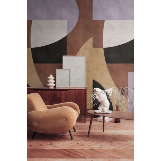 Nagyformátumú Bauhaus stílusú geometriai minta tadelakt háttéren bézs barna fekete és sokszínű tónus falpanel
