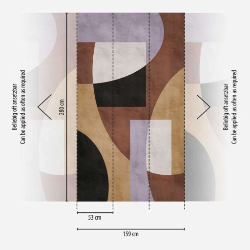 Nagyformátumú Bauhaus stílusú geometriai minta tadelakt háttéren bézs barna fekete és sokszínű tónus falpanel