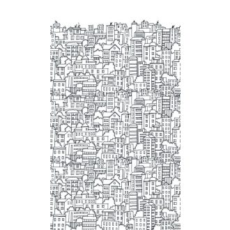   A nagyvárosi házrengeteg sűrűjében - urbánus grafikai minta fehér és fekete tónus falpanel