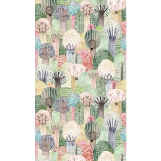   Bevezetés a flóra és fauna világába! Változatos színes meseerdő zöld rózsaszín barna és sokszínű tónus falpanel