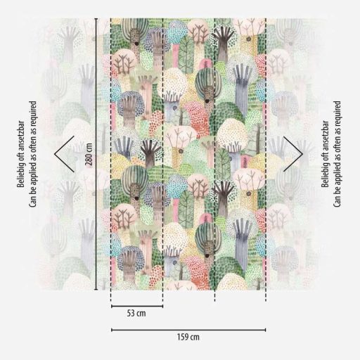 Bevezetés a flóra és fauna világába! Változatos színes meseerdő zöld rózsaszín barna és sokszínű tónus falpanel