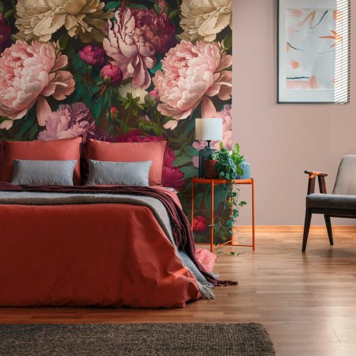 Már csak az illata hiányzik! Csodálatos virágszirmok és nyiladozó bimbók rózsaszín sárga égő piros és sokszínű tónus falpanel