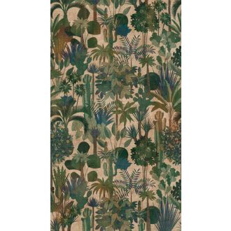   Érezd a dzsungelt! Vintage trópusi motívum változatos növényekkel bézs kék zöld és barna tónus falpanel