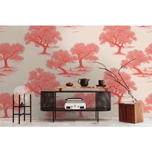 Pirosba borultak a fák! Különös de látványos természeti látomás krém korall és piros tónus falpanel