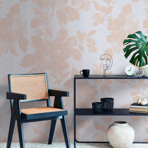 Tattoo vagy hímzés? Pixelekből kialakított nagyformátumú levél és virágminta szürke bézs és barackszín tónus falpanel