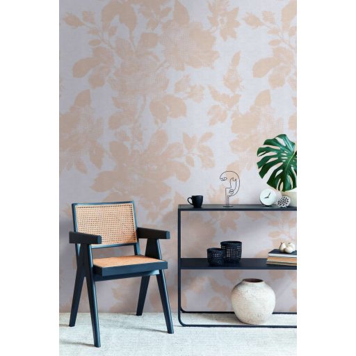 Tattoo vagy hímzés? Pixelekből kialakított nagyformátumú levél és virágminta szürke bézs és barackszín tónus falpanel