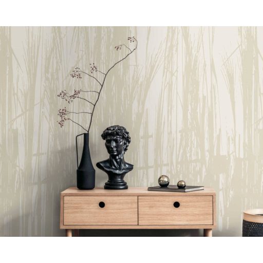 Magas füvek között stilizált grafikus megjelenésű panoráma krém és bézs tónus falpanel