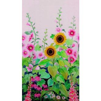   Erős impulzus! Szín és virágorgia napraforgó motívummal rózsaszín zöld sárga és sokszínű tónus falpanel