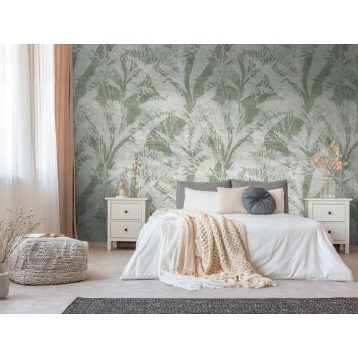 Botanika az absztrakció "csapdájában" organikus kompozíció zöld szürke és fehér tónus falpanel