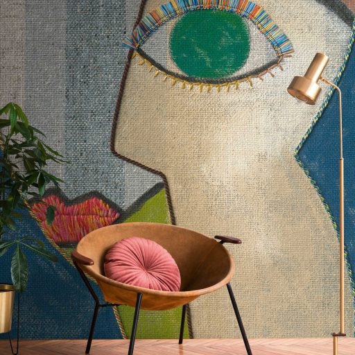 Ikonikus "portré" az izmusok világából jutavászon háttéren bézs szürke piros és sokszínű tónus falpanel