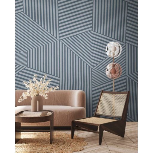 Grafikai bravúr! Csíkok és formák dimenziós játéka panoráma kék és szürke tónus falpanel