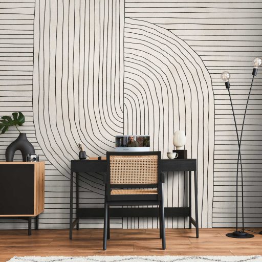 Vonalakkal kialakított modern gigantikus grafikai panoráma krémfehér bézs és fekete tónus falpanel