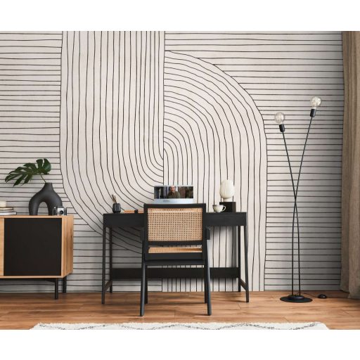 Vonalakkal kialakított modern gigantikus grafikai panoráma krémfehér bézs és fekete tónus falpanel