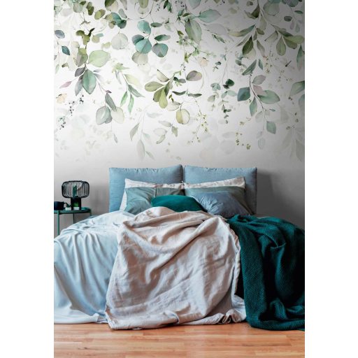 Álom akvarellben! Színes és színátmenetes levélzet az "égből" megkapó design fehér zöld kék és sokszínű tónus falpanel