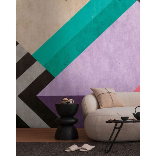 A konstruktivizmus esszenciája - Extrém színezésű betonlapok absztrakt geometriai formákkal lila barna fekete és sokszínű tónus falpanel