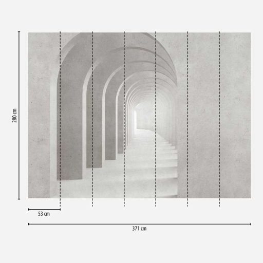 Találkozó az árkádos folyosó végén - 3D építészeti panoráma fehér krém szürke és krémszürke tónus falpanel
