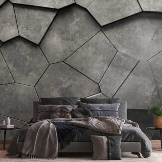   Gigantikus és változatos formájú betonlapok háromdimenziós kompozíciója szürke sötétszürke és fekete tónus falpanel