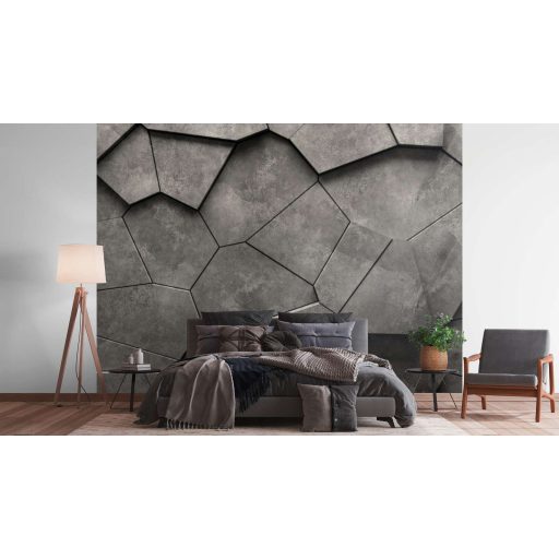 Gigantikus és változatos formájú betonlapok háromdimenziós kompozíciója szürke sötétszürke és fekete tónus falpanel