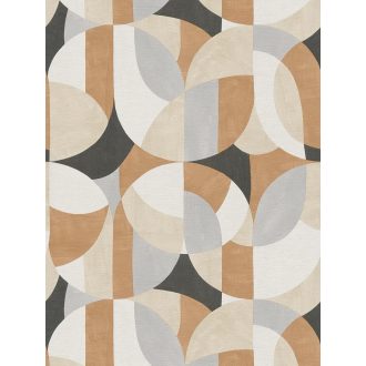   Változatos ívelt formák kissé absztrakt geometriai mintája fehér krém bézs szürke barna és fekete tónus tapéta