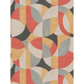   Változatos ívelt formák kissé absztrakt geometriai mintája világosszürke sárgásbézs téglapiros szürke és fekete tónus tapéta