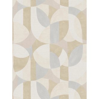   Változatos ívelt formák kissé absztrakt geometriai mintája fehér krém szürke és bézs/szürkésbézs tónus tapéta