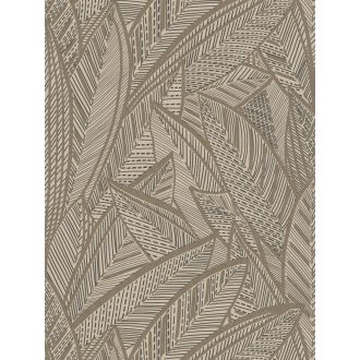   A botanika és a grafika találkozása -  nagyméretű levelek kissé naív mintája bézs fekete és bézsarany tónus tapéta