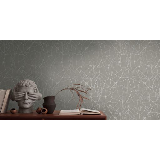 Töredezett mozaikra emlékeztető strukturált grafikus minta szürke és ezüst fényes mintarajzolat tapéta