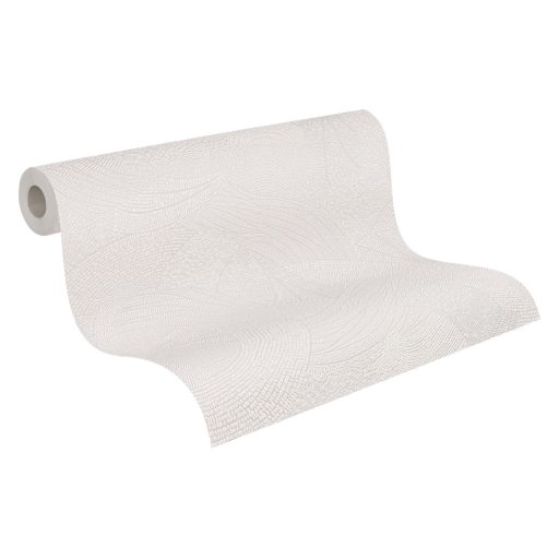 Mozgalmas ívelt formákkal kialakított grafikus minta szürke/világosszürke és törtfehér tónus tapéta