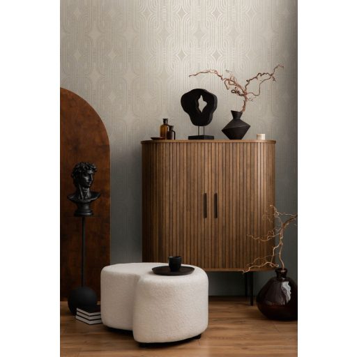 Apró elemekből álló ívelt négyzetek kapcsolódó grafikus mintája szürke/szürkésbézs szürke bézs és ezüst fémes fény tapéta