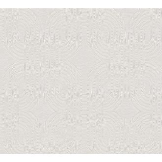   Apró elemekből álló ívelt négyzetek kapcsolódó grafikus mintája világosszürke bézs és fehérezüst fémes fény tapéta