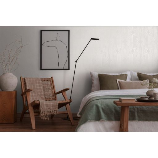 Apró elemekből álló ívelt négyzetek kapcsolódó grafikus mintája világosszürke bézs és fehérezüst fémes fény tapéta