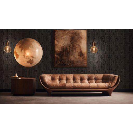 Apró elemekből álló ívelt négyzetek kapcsolódó grafikus mintája antracit bronz és ezüst fémes fény tapéta