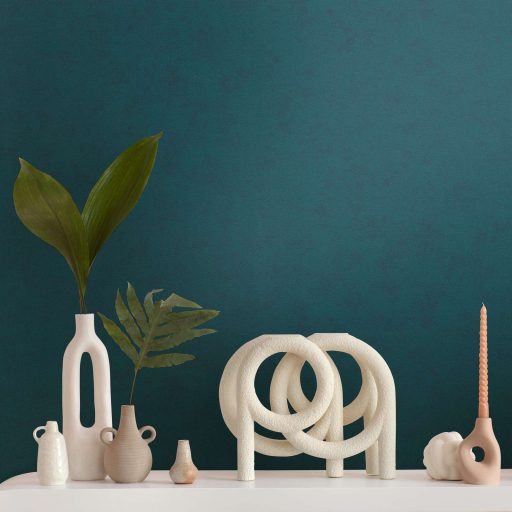 Finoman habosított strukturált egyszínű minta kék/zöldeskék/petrol tónus tapéta