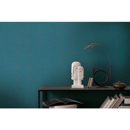 Finoman habosított strukturált egyszínű minta kék/zöldeskék/petrol tónus tapéta