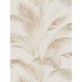   Harmonikus és elegáns vintage pálmalevél kompozíció lágy színekben krém bézs és barna tónus finom mintafény tapéta