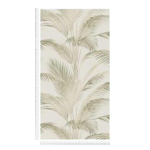 Harmonikus és elegáns vintage pálmalevél kompozíció lágy színekben krém és zöld tónus finom mintafény tapéta