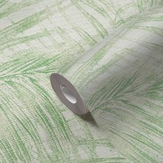   Pazar térbeli elhelyezkedésű vintage pálmalevél kompozíció krém és zöld tónus finom mintafény tapéta