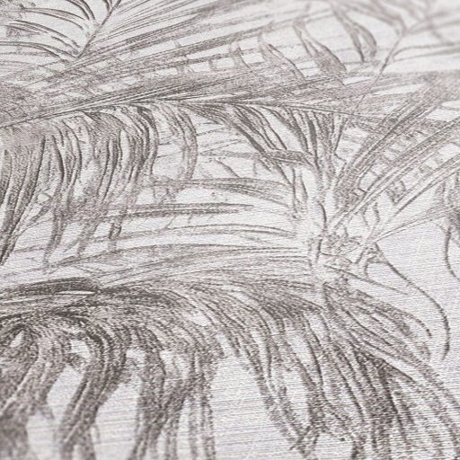 Pazar térbeli elhelyezkedésű vintage pálmalevél kompozíció törtfehér és szürke tónus finom mintafény tapéta