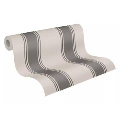   Klasszikus csíkos minta vékonyabb szegélyekkel texturált felülettel krém szürke/szürkésbézs tónus tapéta