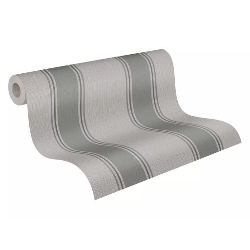 Klasszikus csíkos minta vékonyabb szegélyekkel texturált felülettel zöldesszürke bézs/szürkésbézs és szürke tapéta