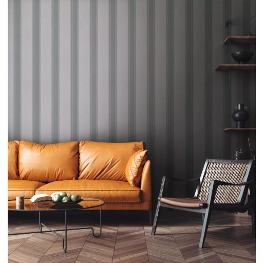 Klasszikus csíkos minta vékonyabb szegélyekkel texturált felülettel zöldesszürke bézs/szürkésbézs és szürke tapéta