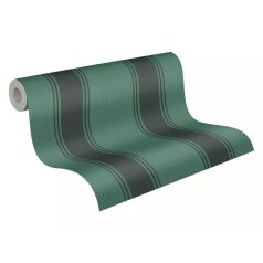   Klasszikus csíkos minta vékonyabb szegélyekkel texturált felülettel smaragdzöld fekete és sötétszürke tónus tapéta