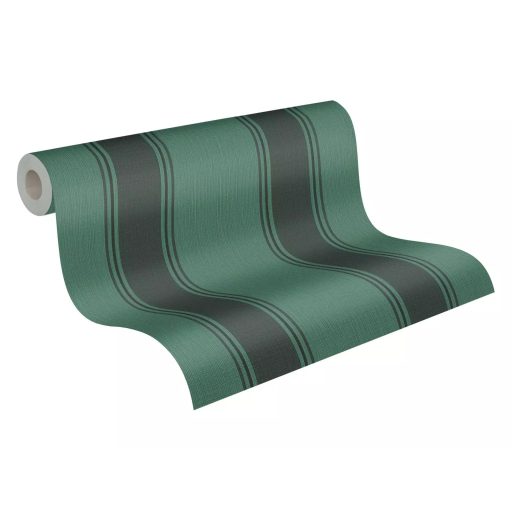 Klasszikus csíkos minta vékonyabb szegélyekkel texturált felülettel smaragdzöld fekete és sötétszürke tónus tapéta