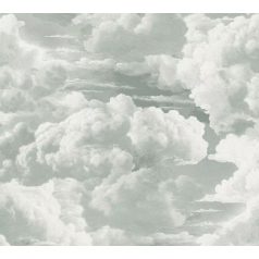   Légies és könnyed akvarell hatású gomolygó felhőmintázat pasztell mentazöld és fehér tónus tapéta