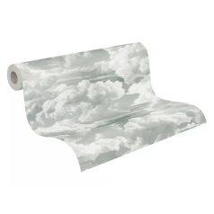   Légies és könnyed akvarell hatású gomolygó felhőmintázat pasztell mentazöld és fehér tónus tapéta