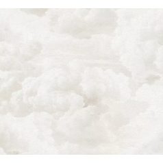   Légies és könnyed akvarell hatású gomolygó felhőmintázat halvány krémfehér és világosszürke tónus tapéta