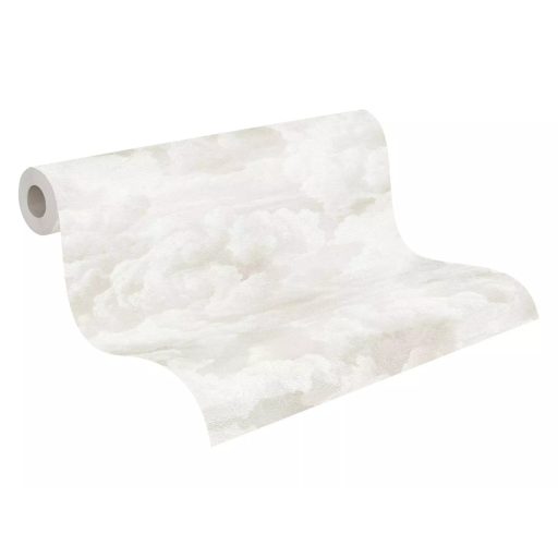 Légies és könnyed akvarell hatású gomolygó felhőmintázat halvány krémfehér és világosszürke tónus tapéta