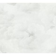   Légies és könnyed akvarell hatású gomolygó felhőmintázat monokróm fehér krém és világosszürke tónus tapéta