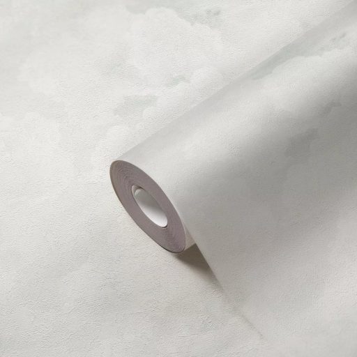 Légies és könnyed akvarell hatású gomolygó felhőmintázat monokróm fehér krém és világosszürke tónus tapéta